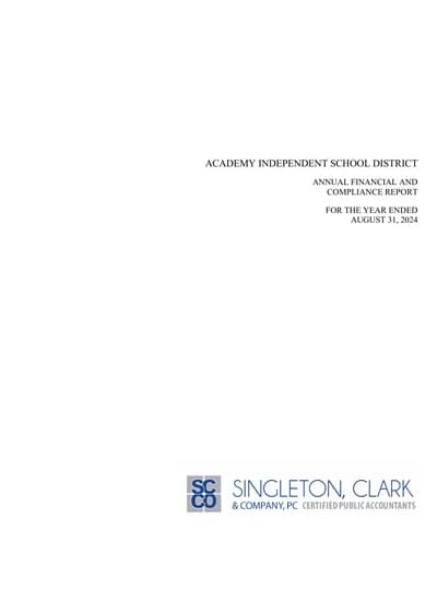 Academy Independent School District ACFR Cover