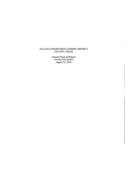 Atlanta Independent School District ACFR Cover