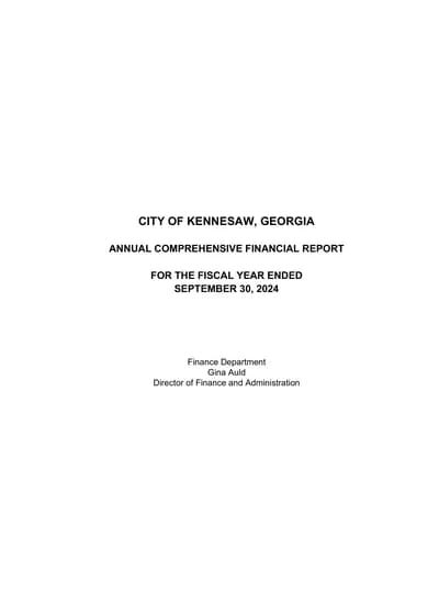 City of Kennesaw, Georgia ACFR Cover
