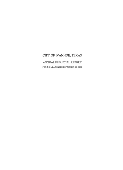 City of Ivanhoe, Texas ACFR Cover