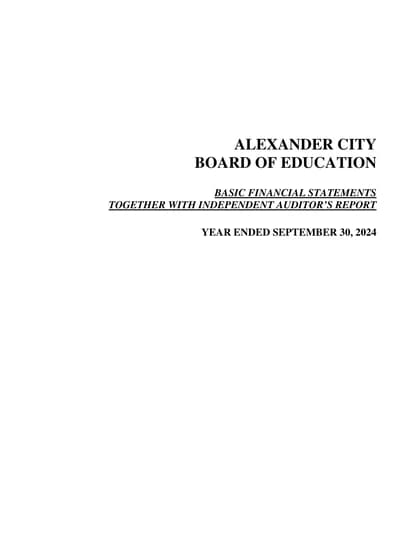 Alexander City Board of Education ACFR Cover