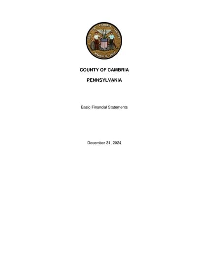 County of Cambria, Pennsylvania ACFR Cover