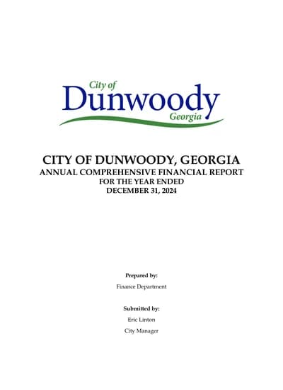 City of Dunwoody ACFR Cover