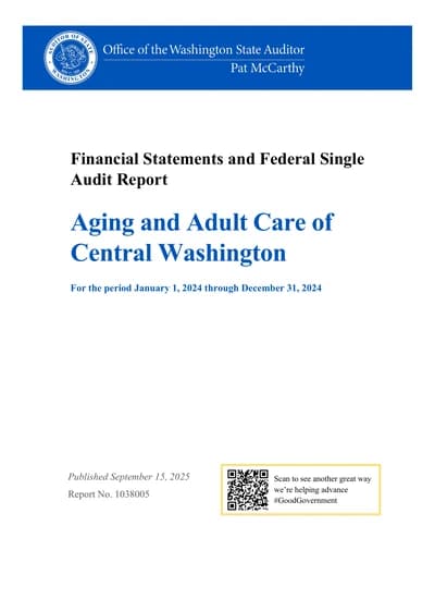 Aging and Adult Care of Central Washington ACFR Cover