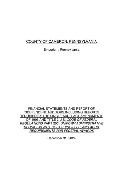 County of Cameron, Pennsylvania ACFR Cover