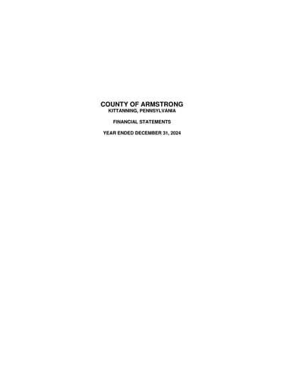 County of Armstrong, Pennsylvania ACFR Cover